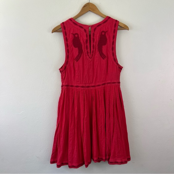 Free People Birds Of A Feather Embroidered Red and Pink Sleeveless Midi Dress - Picture 10 of 16